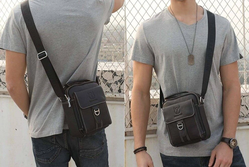 (image for) BULLCAPTAIN Genuine Leather Men's Messenger Bag Casual Crossbody Handbag Gift for Man Business Shoulder Bag